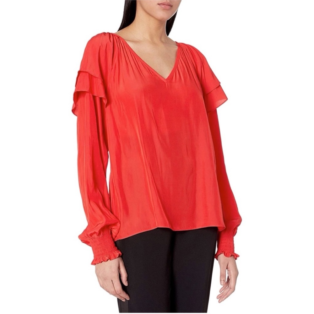 Ramy Brook Colette Red Satin Flowy Blouse, size S